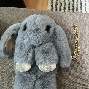 Gray Plush Bunny Kids Bag
